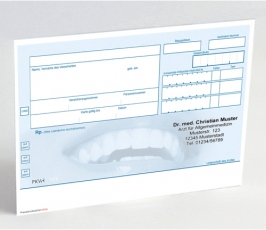 Rezeptvordrucke PKV, blau / Zähne, mit Ihrem Praxiseindruck (500er-Pack)