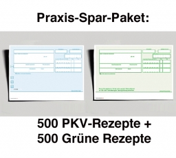 Spar-Paket: PKV-Rezeptvordrucke blau UND Rezeptvordrucke Grünes Rezept 2 x 500 Blatt