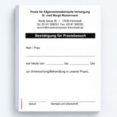 Bestätigung für Praxisbesuch – 65 Blatt mit Praxiseindruck
